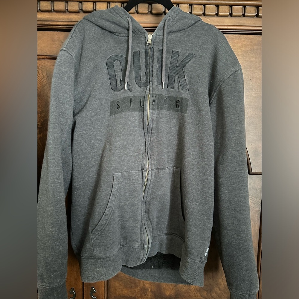 QuickSilver Men’s zip up Dark Grey hooded jacket